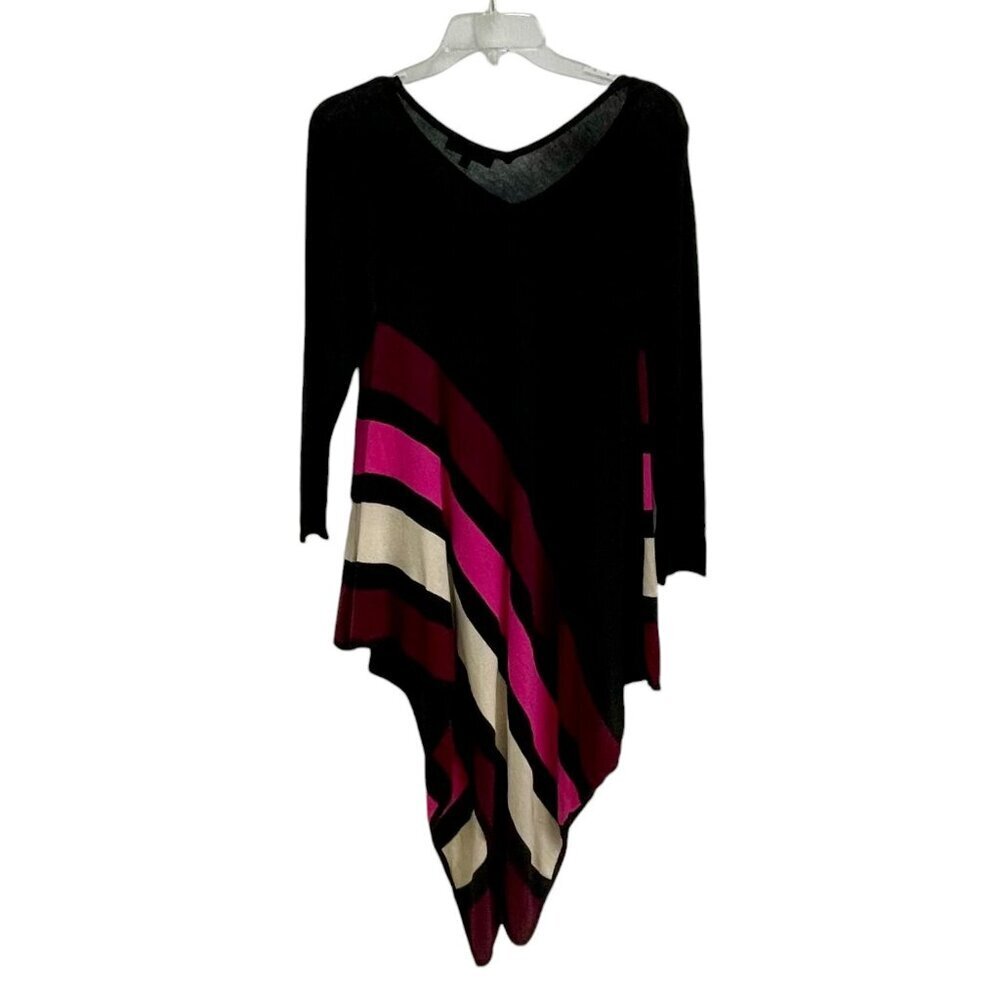 NY Collection Womens Multi-Color Striped Black Handkerchief Hem Tunic Top Size M - Picture 3 of 7